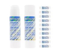 Westcott glue stick 20g (12 pieces) | Craft glue with 2cm transparent adhesive strip | Strong and durable glue | 100% solvent-free | Washable at 30° | E-730372 00