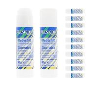 Westcott glue stick 40g (12 pieces) | Craft glue with 2,5cm transparent adhesive strip | Strong and durable glue | 100% solvent-free | Washable at 30° | E-730389 00