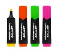 Westcott highlighter markers 4 pieces in green, yellow, orange, pink | 4-pack highlighter markers in bright colours | 2-5 mm line width | premium ink from Germany | E-744249 00