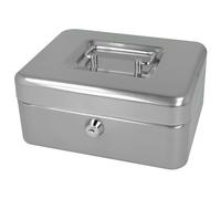 Westcott Lockable Cash Box (20 Cm) |Made Of Sheet Steel With 2 Keys | Removable Coin Tray With 3 Compartments | E-51001 Silver
