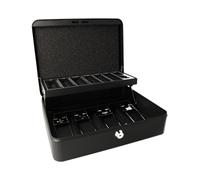 Westcott Lockable Cash Box (Large, 30 cm) Black, Robust Cash Box with Cylinder Lock Including 2 Keys, 4 Note Compartments and Coin Counter Board for Cash Organisation, E-51003 Black