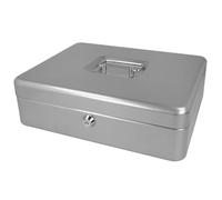 Westcott Lockable Cash Box (Large, 30 Cm) | Lockable Box Made Of Sheet Steel With 2 Keys | Removable Coin Tray With 5 Compartments | E-51002 Silver