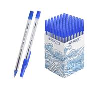 Westcott NOW ballpoint pen, 50 pieces, blue | Document-proof according to ISO 12757-2 | Line width M 0.5 mm | Writing color blue | Transparent barrel | E-745000 00