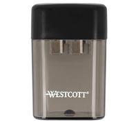 Westcott Pencil Sharpener with Container, Double Sharpener for 8 mm & 11 mm Pencils, Black, Manual, Plastic Metal