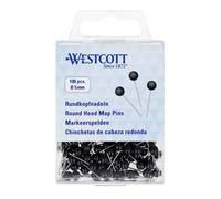 Westcott Round Head Map Pins Black 100 pcs | E-10502 00 | Round Head Pins Ø 5mm, 19mm shaft | For maps, notice boards and cork boards