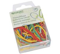 Westcott Rubber Bands 100 Pieces | Colourful rubber rings in various sizes in a handy plastic container | Storage pack of household rubber bands ⌀ 20mm - 70mm | E-10582 00