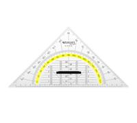 Westcott set square 22 cm with detachable handle, Transparent plastic set square with yellow scale, Technical scale & protractor for school, university or office, E-10134 00