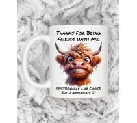 Westcountry Design Ceramic Mug, 11oz, White, Dishwasher Safe, Highland Cow Theme, Gift for Friends, Birthday