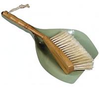 WESTCRAFT 70s Retro Dustpan with Shovel & Broom / 2-Piece Dustpan Set with Hand Brush & Broom Set in Vintage Design, Olive Green (Mint) / Grey (Green)