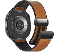 WestEagle Leather Watch 8 Band Compatible with Samsung Galaxy Watch 8 40mm 44mm/ 8 Classic 46mm, Magnetic Buckle Silicone Bottom Design Adjustable Wristbands Accessories for Men and Women, Light Brown