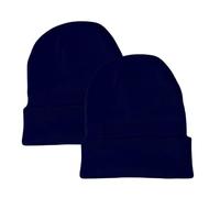 WESTEND CHOICE 2 Pack Beanie Hat for Teenagers Winter Hats Knitted Boys Girls Unisex Beanies Ski Warm Thermal Double Layered Beanie Hats (Navy)
