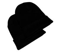 WESTEND CHOICE Beanie Hat 2 Pack Men Women Winter Hats Knitted Ski Warm Thermal Double Layered Beanie Hats Adult Unisex Beanies (Black)