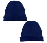 WESTEND CHOICE Kids Beanie Hats 2 Pack Ribbed Knitted Beanie Boys Girls Hat Winter Warm Beanies Children Thermal Hat Winter Hats for Kids Age 4-10 (Navy)