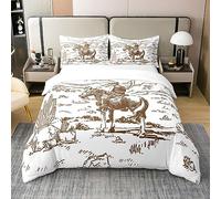 Western 100% Cotton Duvet Cover Single, Farmhouse Cowboy Bedding Set Western Bedding, Country Southwest Desert Comforter Cover, Wild Cactus Quilt Cover, Vintage Hand Drawn 2Pcs Bed Cover