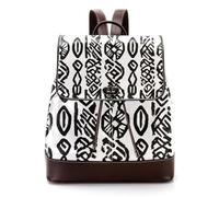 Western Africa Geometric Pattern Women Laptop Backpack, PU Leather Daypack Fashion Rucksack Travel Shoulder Bag