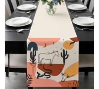 Western Animal Table Runner 13x48 Inches Long Cactus Horse Cow Snake Leaf Boho Cotton Linen Table Runner Burlap Style for Dinner Table Party Decor Tabletop Decorations
