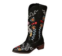 Western Ankle Boots Women's Riding Cowboy Boots Women's Leather Floral Embroidery Traditional Shoes Wide Shaft Half Boots Country Boots Riding Boots Lace Boots Western Boots Texani Boots, black, 8.5