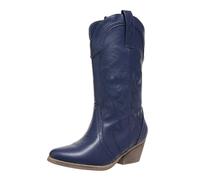 Western Ankle Boots Women's Winter Boots Women's Heel Cowboy Boots Heel Platform Long Shaft Boots Large Size Snow Boots Warm Winter Boots Autumn Winter Transition Boots Slip On Boots, blue, 8.5 UK