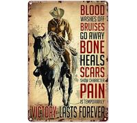 Western Art Wall Decor Cowboy Decorations Party for Adults Cowboy Riding Horse Pain is Temporarily Victory Lasts forever Poster Cowboy Metal Decor,Metal Sign 8x12 Inch