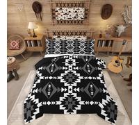 Western Aztec Comforter Set Full Size, Native American Navajo Bedding Set for Boys Adult Teens, Southwestern Geometric Quilt Ethnic American Native Duvet Insert Rustic Farmhouse Decor, Black White