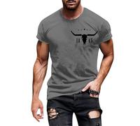 Western Aztec T Shirts for Men Vintage Bull Skull Head Pattern Tees Short Sleeve T-Shirt Summer Casual Tops Clothes(Grey, L)