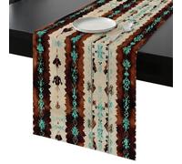 Western Aztec Table Runner 48 Inches Long, Brown Turquoise Tribal Ethnic Geometric Washable Table Runners Heat-Insulation Kitchen Dining Table Decorations for Home Party Decor, 13"x48"