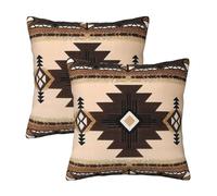 Western Aztec Throw Pillow Covers 16x16 Set of 2, Southwest Native American Brown Pillow Covers Outdoor Decorative Pillow Case for Couch Bed Sofa Cushion Home Decor