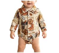 Western Baby Boy Clothes Cowboy Shirt Romper Long/Short Sleeve Button Down Dress Bodysuit Infant Gentleman Outfits Pack Bodysuits Boy