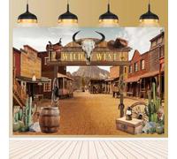 Western Backdrop for Country Western Party Decorations Wild West Backdrops Cactus & Cowboy Elements Photography Background Wild Western Themed Party Decoration Banner 7x5ft