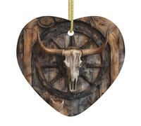 Western Barn Country Cow Skull Ranch Cowboy Texas Rustic Keepsake Xmas Ornaments With Ribbon Crimbo Baubles Ceramic Remembrance Ornament