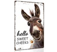 Western Bathroom Decor Vintage Donkey Gift - Funny Bathroom Restroom Toilet Decoration - Hello Sweet Cheeks Metal Sign 8x12 Inch