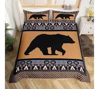 Western Bear Decor Bedding Set, Southwestern Cowboys Comforter Cover Single for Kids Boys Teens Men Bedroom, Vintage Rustic Farmhouse Duvet Cover Tribal Woodland Animal Geometric Quilt Cover