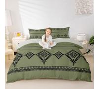 Western Bedding Set Double Size Kids Southwestern Native Comforter Cover for Boys Girls Teens Wild West Cowboy Duvet Cover Breathable Soft Microfiber Tribal Bohemian Room Decor Green Black