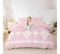 Western Bedding Set Double Size Kids Southwestern Native Comforter Cover for Boys Girls Teens Wild West Cowboy Duvet Cover Breathable Soft Microfiber Tribal Bohemian Room Decor Pink Grey