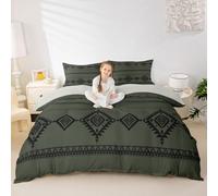 Western Bedding Set Single Size Kids Southwestern Native Comforter Cover for Boys Girls Teens Wild West Cowboy Duvet Cover Breathable Soft Microfiber Tribal Bohemian Room Decor Deep Green Black