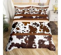Western Bedding Sets Double,Brown Cowhide Duvet Cover Cow Print Comforter Cover,Animal Hide Spot Patchwork Quilt Cover Bull Cattle Wildlife Hair Western Home Decor