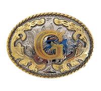 Western Belt Buckle Initial Letters ABCDMRJ to Z Cowboy Belt Buckle, Rodeo Buckles for Men & Women, G, Medium