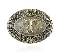 Western Belt Buckles Men Initial Letters ABCDJKMR to Z with Floral Patterns Cowboy Rodeo Belt Buckle for Men Women-Letter T