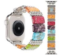 Western Boho Band Compatible with Apple Watch Band 38/40/41/42/44/45/46/49mm Women Elastic Band Vintage Natural Jasper Handmade Bracelet for iWatch Series 10 9 8 7 6 5 4 3 2 1 Ultra, Color mix, 38/40