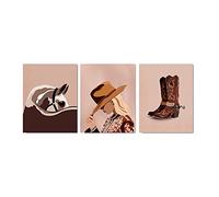 Western Boho Décor - Set of 3 Prints, Cowgirl, Horse and Cowboy Boots, Cowboy Wall Art, Canvas Paintings for Modern Minimalist Boho Décor - 12 x 16-inch Art Painting (Frameless Canvas)