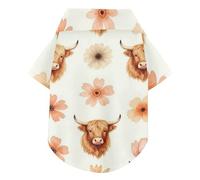 Western Boho Highland Cow Floral Summer Pet Dog Shirt Button Up Soft, Lightweight, and Breathable Pet Shirts Puppy Clothes Perfect for Everyday Wear, and Photoshoots