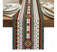 Western Boho Table Runner 13 x 90 Inch, Ethnic Geometric Colorful Stripe Aztec Chevron Washable Cotton Linen Dining Table Runner Tabletop Decorations for Restaurant Home Kitchen Party