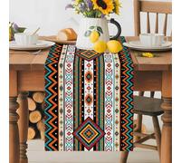 Western Boho Table Runner 13x60 Inches Long Ethnic Geometric Colorful Stripe Aztec Chevron Cotton Linen Table Runner Burlap Style for Dinner Table Party Decor Tabletop Decorations