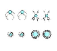 Western Boho Turquoise Stud Earrings Set for Women Natural Turquoise Earring Bohemian Cactus Leaf Flower Wing Earrings Fashion Vintage Boho Jewelry Gifts, Large, Alloy Steel, No Gemstone