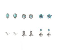 Western Boho Turquoise Stud Earrings Set for Women Natural Turquoise Earring Bohemian Cactus Leaf Flower Wing Earrings Fashion Vintage Boho Jewelry Gifts, Large, Alloy Steel, No Gemstone
