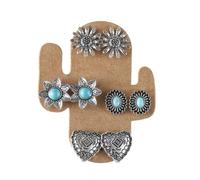Western Boho Turquoise Stud Earrings Set for Women Natural Turquoise Earring Bohemian Cactus Leaf Flower Wing Earrings Fashion Vintage Boho Jewelry Gifts, Large, Alloy Steel, No Gemstone