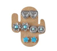 Western Boho Turquoise Stud Earrings Set for Women Natural Turquoise Earring Bohemian Cactus Leaf Flower Wing Earrings Fashion Vintage Boho Jewelry Gifts, Large, Alloy Steel, No Gemstone