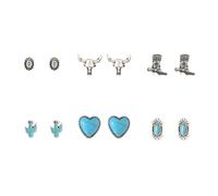 Western Boho Turquoise Stud Earrings Set for Women Natural Turquoise Earring Bohemian Cactus Leaf Flower Wing Earrings Fashion Vintage Boho Jewelry Gifts, Large, Alloy Steel, No Gemstone
