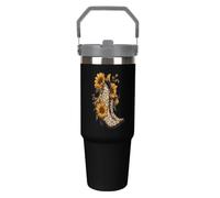 Western Boots with Leopard 30 Oz Insulated Tumbler Water Bottle White | Stainless Large Capacity Car Travel Cup Easy Carry Handle