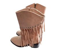 Western Boots Woman Country Fringe Ankle Boot Suede Boot Solid Color Vintage 2025 New Mid Calf Boot Round Toe Shoe Autumn Bootie Cowboy 36-43 Boots Woman Leather Square Heel, khaki, 4 UK